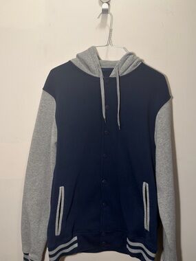 Ring of Fire Men’s Varsity Hoodie Jacket Navy Gray Size L
